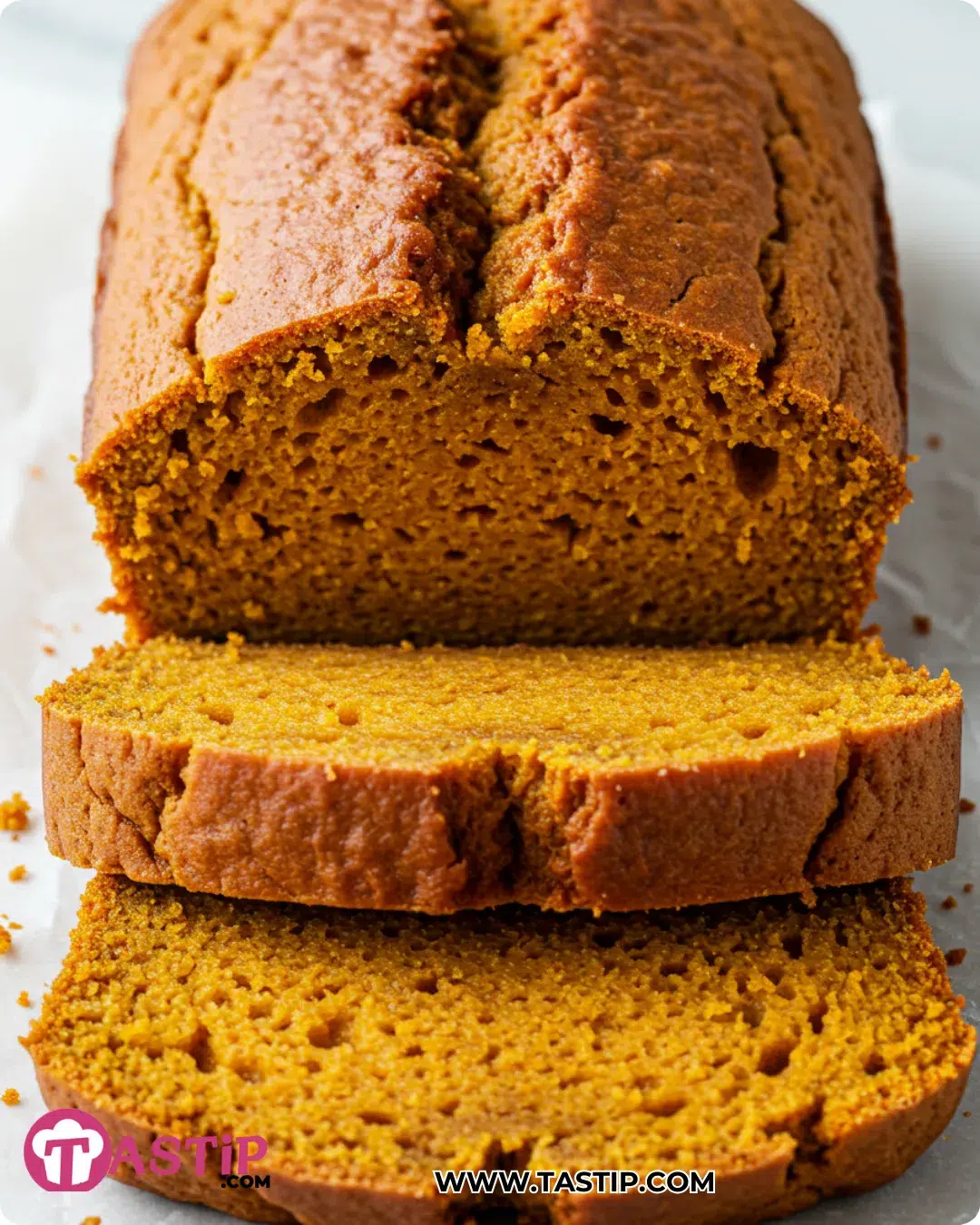 Easy Pumpkin Bread slices with crackly top and soft crumb