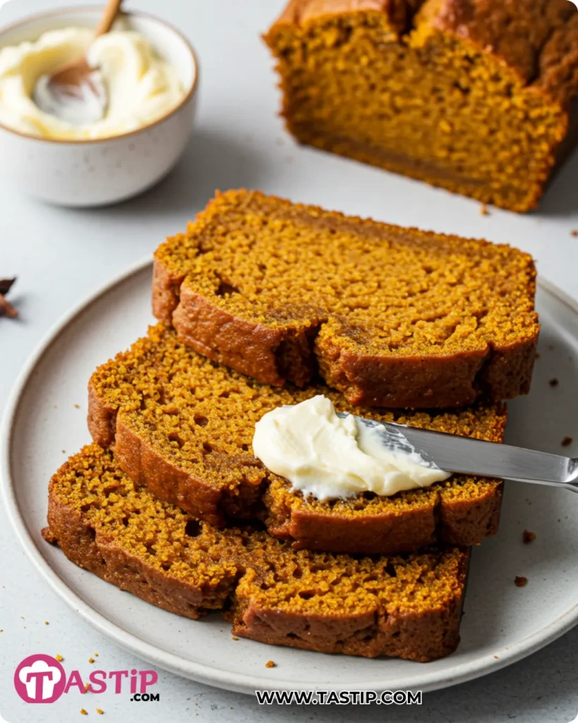 Easy Pumpkin Bread served warm with maple butter