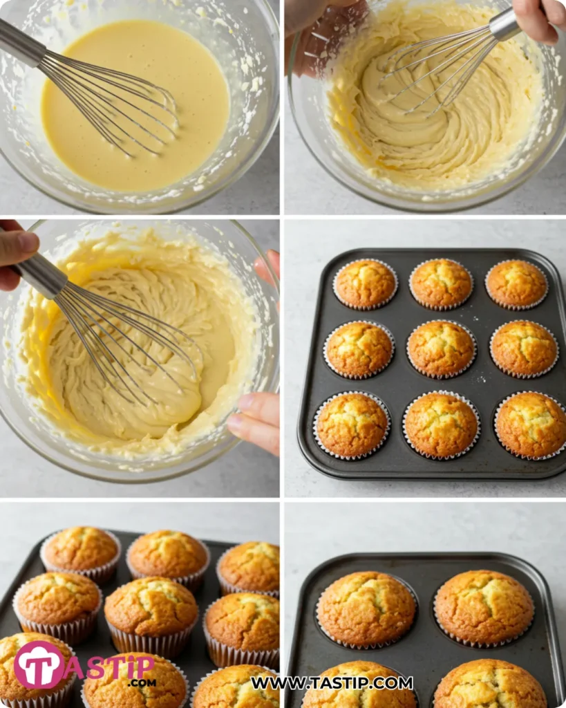 Steps making Greek Yogurt Pumpkin Muffins with domed tops