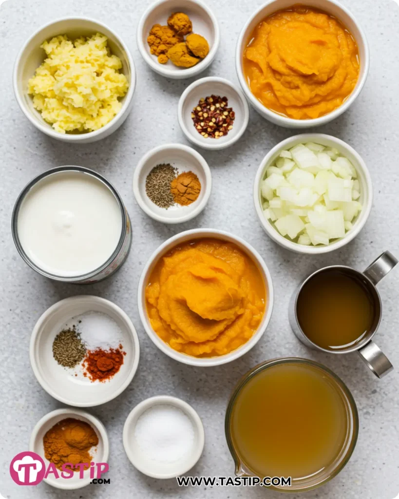 Ingredients for Gut-Healing Pumpkin Soup with coconut milk and spices