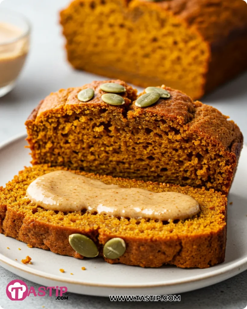 Healthy Pumpkin Bread 11 Healthy Pumpkin Bread slice with almond butter