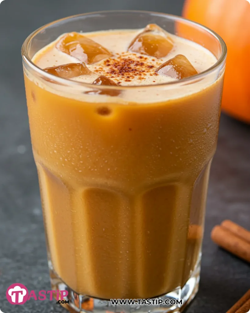 Iced Pumpkin Cream Chai Tea 11 Iced Pumpkin Cream Chai Tea with layered chai and pumpkin foam