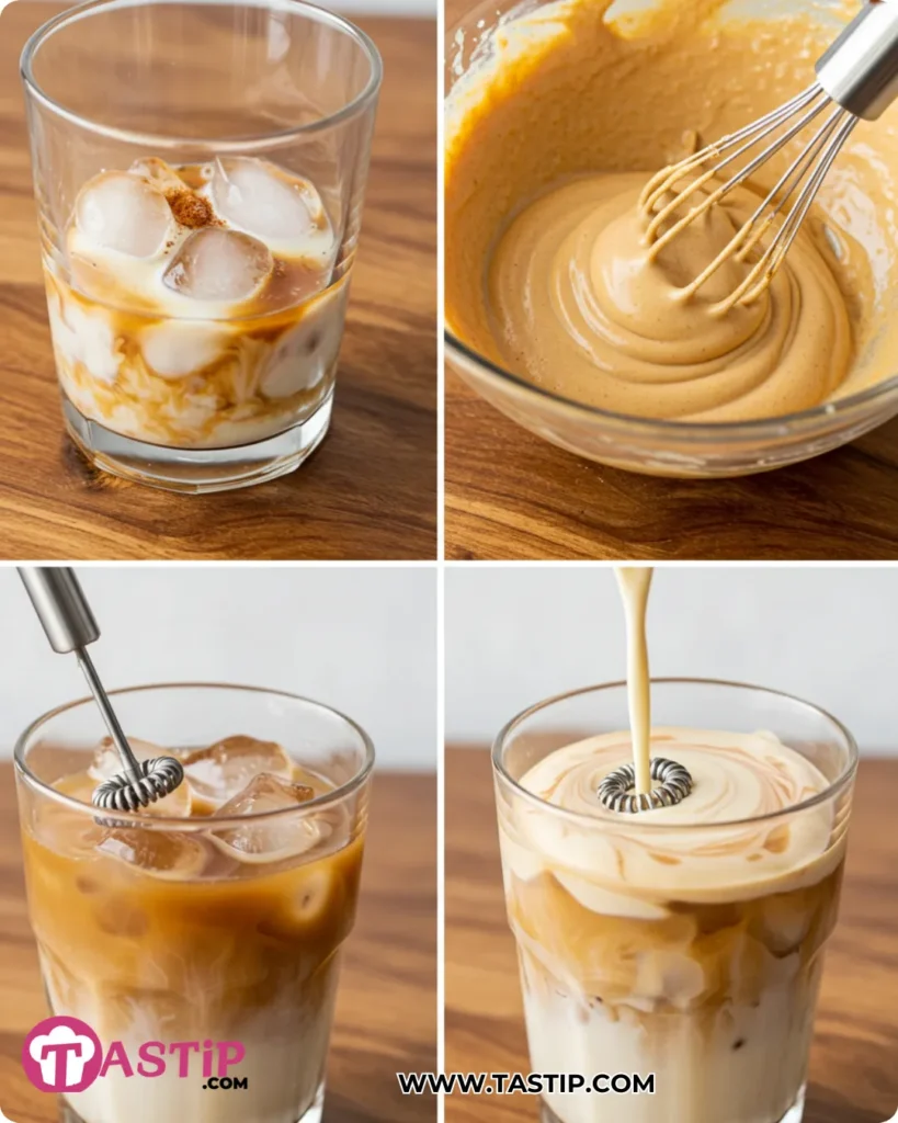 Iced Pumpkin Cream Chai Tea 10 Step-by-step process for Iced Pumpkin Cream Chai Tea with pumpkin cold foam