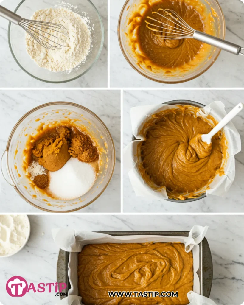Moist Spiced Pumpkin Bread 10 Steps for Moist Spiced Pumpkin Bread from mixing to pan
