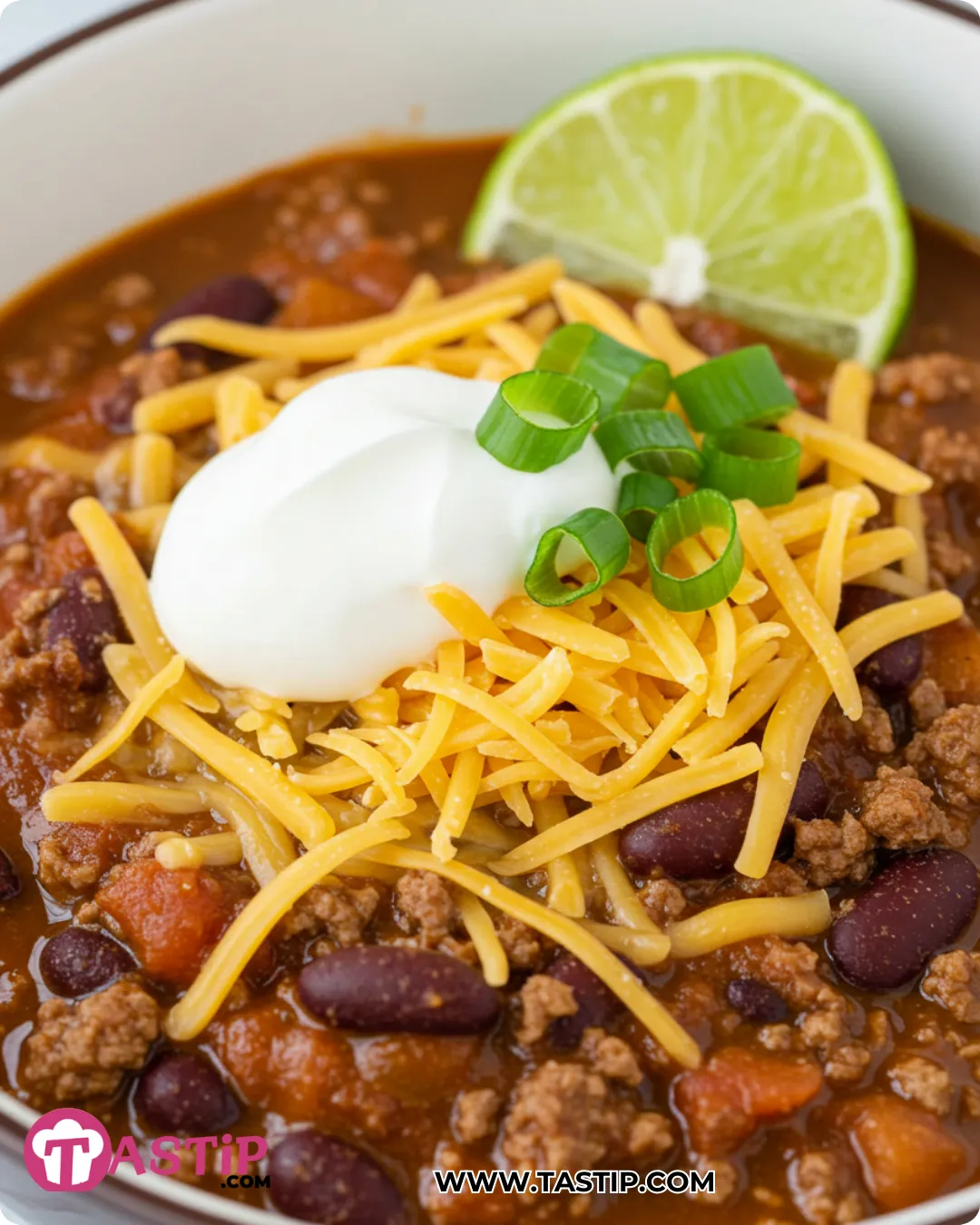 Pumpkin Chili topped with cheddar, sour cream, and cilantro