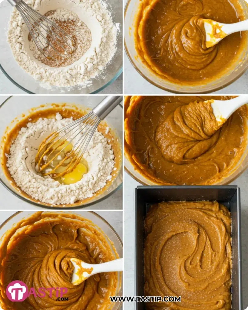 Homemade Pumpkin Bread 10 Homemade Pumpkin Bread mixing and batter steps in close-ups