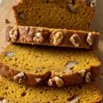 Pumpkin Walnut Bread slices with moist crumb and walnuts