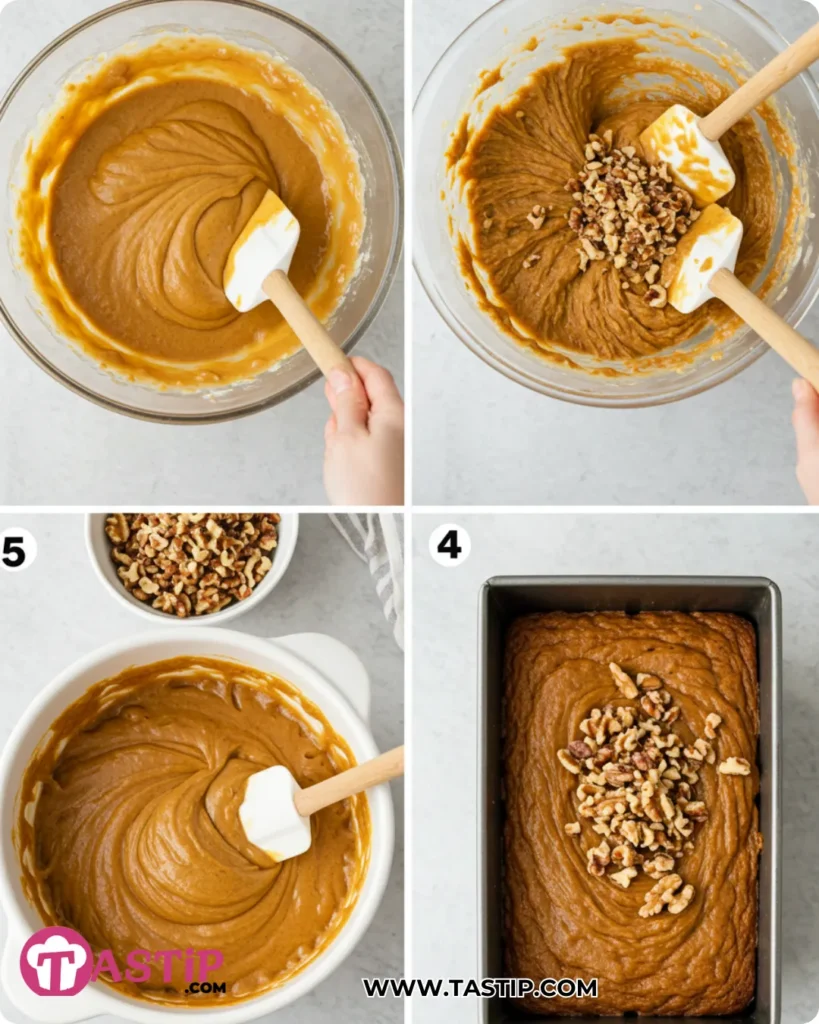Pumpkin Walnut Bread 9 Pumpkin Walnut Bread step-by-step mixing and pan batter