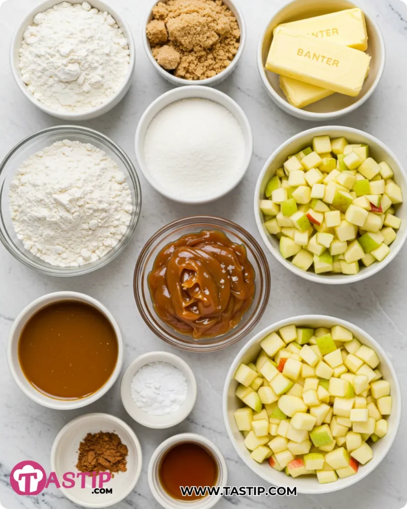Ingredients for Salted Caramel Apple Bars measured and grouped