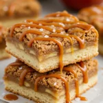 Salted Caramel Apple Bars with layers and caramel drizzle