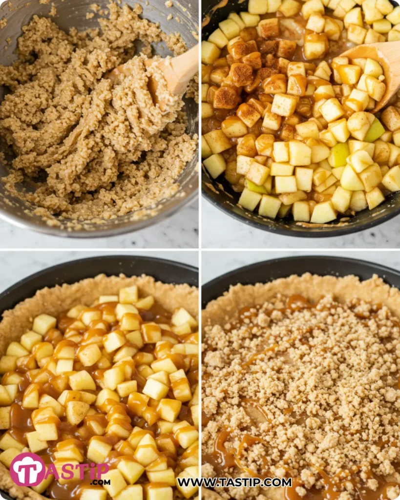 Step-by-step mixing and assembly for Salted Caramel Apple Bars