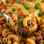 American Goulash one-pot pasta with ground beef in tomato sauce