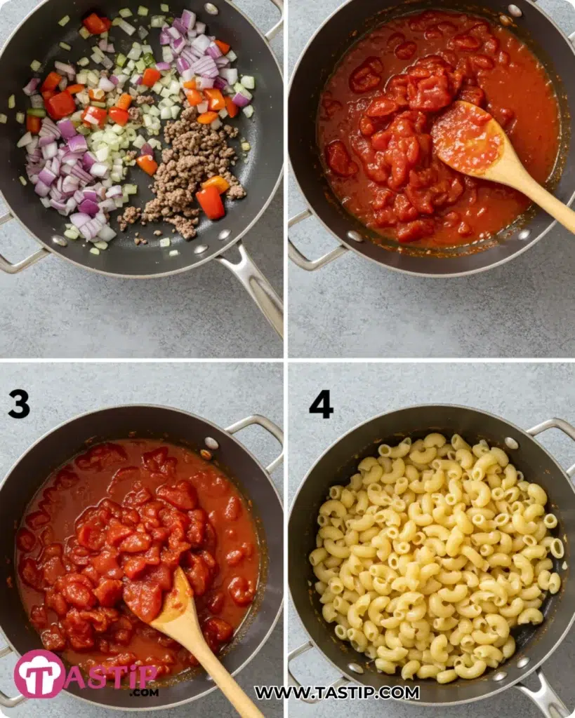 American Goulash step-by-step cooking sequence