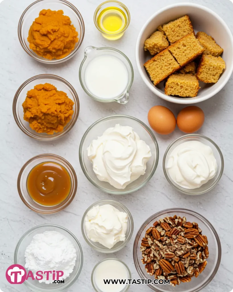 Pumpkin Poke Cake 9 Ingredients for Pumpkin Poke Cake with caramel and cream cheese