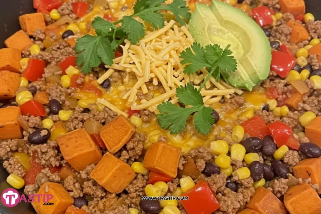 Southwest Ground Beef and Sweet Potato Skillet